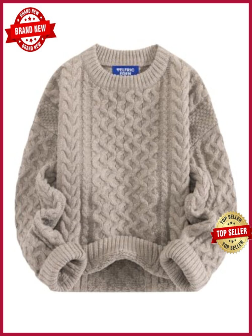 Aelfric Eden Oversized Chunky Cable Knit Crew Neck Sweater Pullover